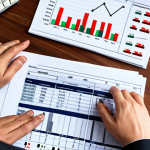 **Investment Planning**: Create an image of a person sitting at a desk, reviewing a detailed investment plan. The desk should have charts, graphs, and financial documents scattered around, symbolizing a well-thought-out strategy to overcome uncertainty in investments.