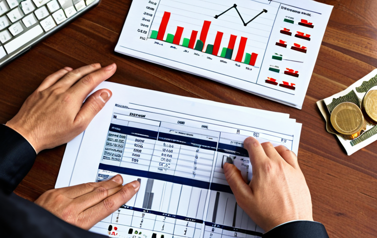 **Investment Planning**: Create an image of a person sitting at a desk, reviewing a detailed investment plan. The desk should have charts, graphs, and financial documents scattered around, symbolizing a well-thought-out strategy to overcome uncertainty in investments.